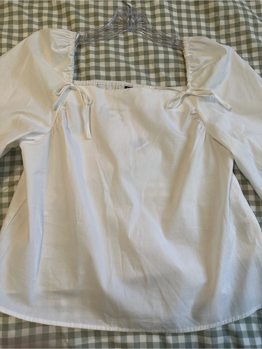 H&M White Square-Neck Blouse with Tie Shoulders